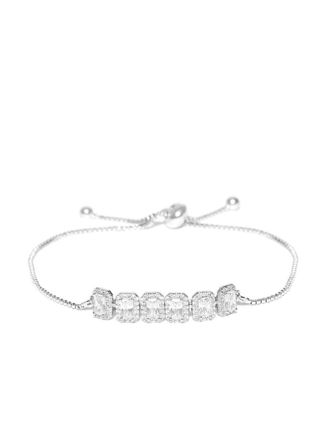 Carlton London Silver-Toned Rhodium Plated CZ Studded Bracelet Price in India