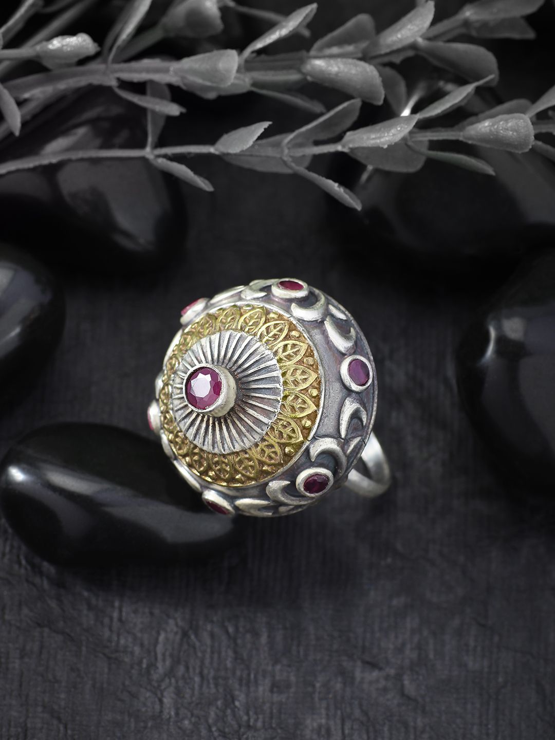 Peora German Oxidised Silver Plated Stone Ring Price in India
