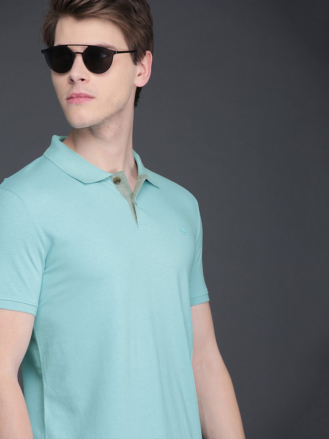 WROGN Men Turquoise Blue Solid Slim Fit Polo Collar T-shirt