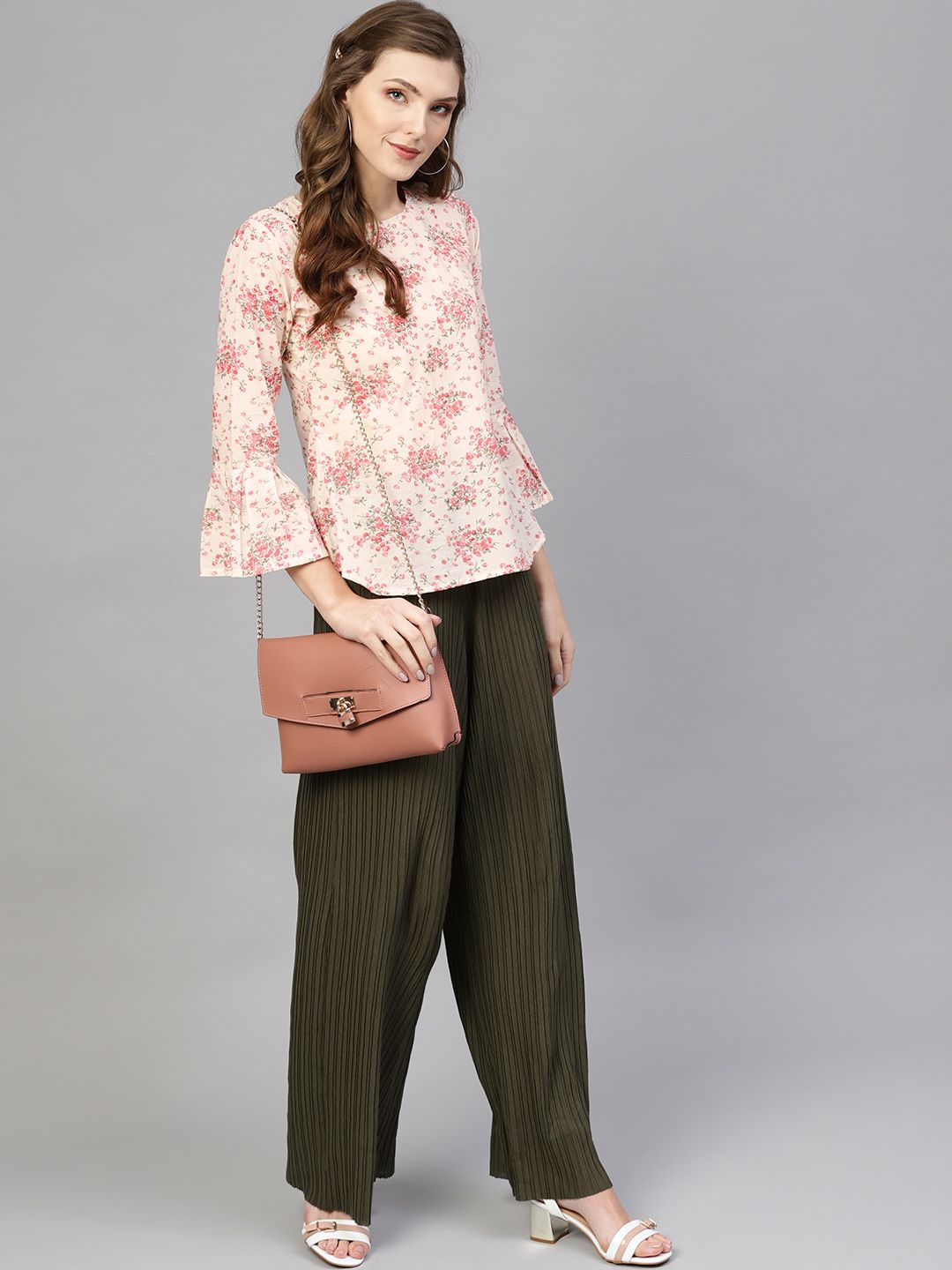 AASI - HOUSE OF NAYO Women Off-White & Pink Printed Pure Cotton Top