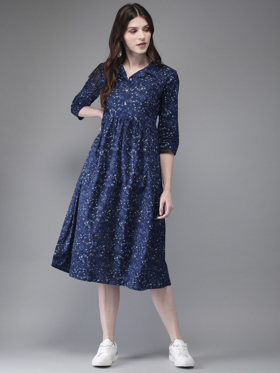 Anouk Women Navy Blue Printed A-Line Kurta Price in India