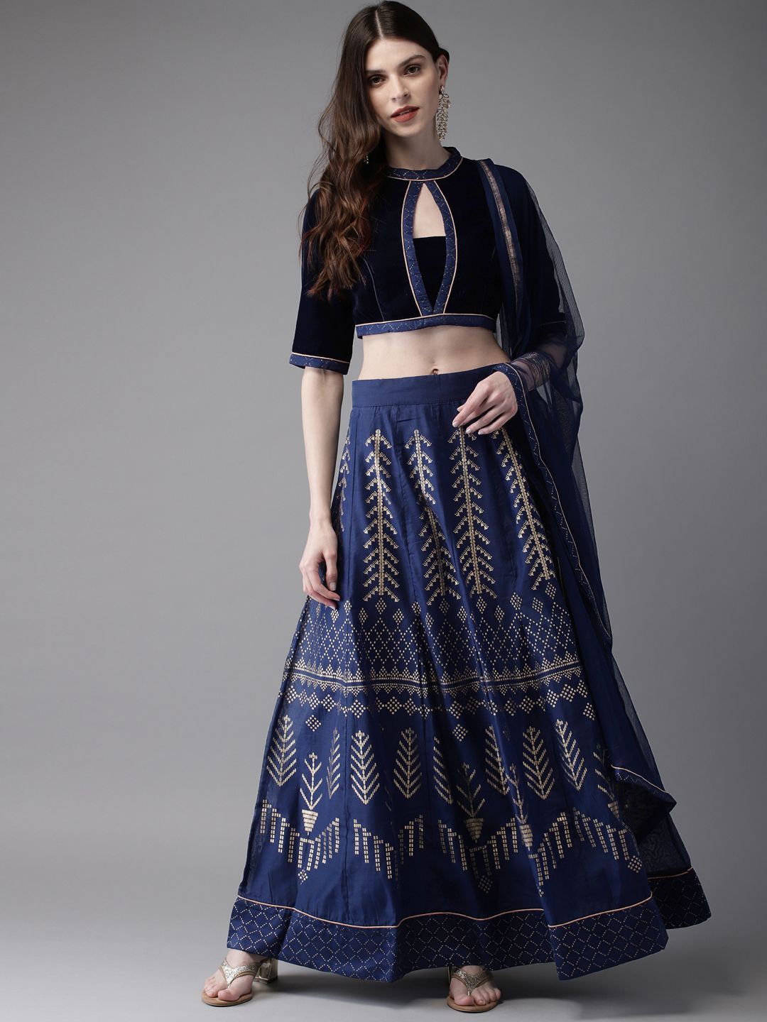 Anouk Navy Blue Ready to Wear Lehenga & Blouse with Dupatta Price in India