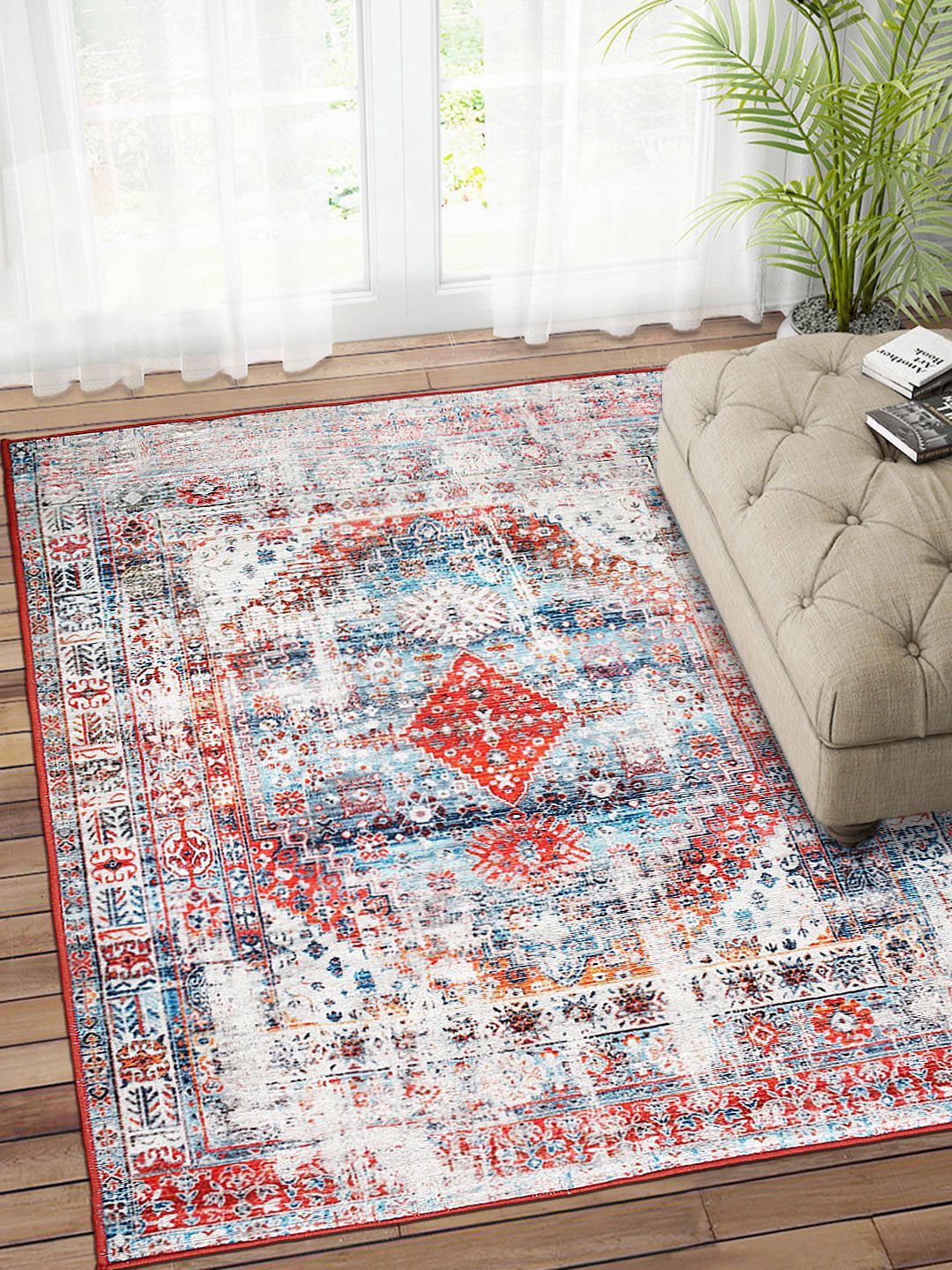 Status Multicoloured Printed Polyester Anti-Skid Persian Carpet Price in India