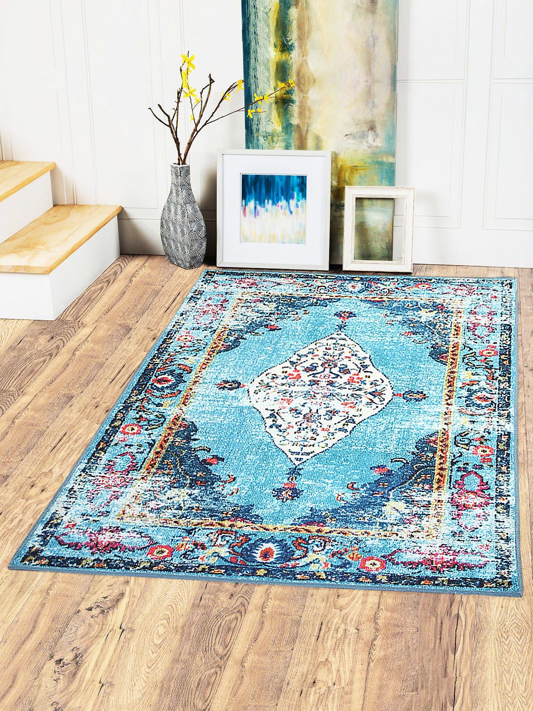 Status Multicoloured Printed Polyester Anti-Skid Persian Carpet Price in India