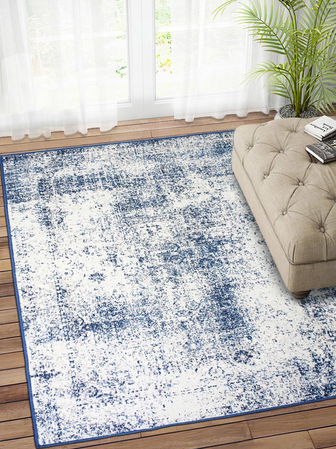 Status Blue & Grey Printed Polyester Anti-Skid Vintage Persian Carpet Price in India