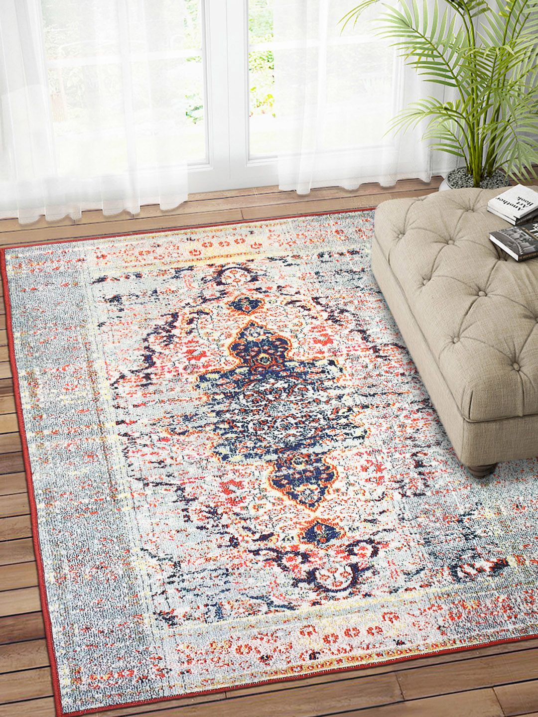 Status Multicoloured Printed Polyester Anti-Skid Vintage Persian Carpet Price in India