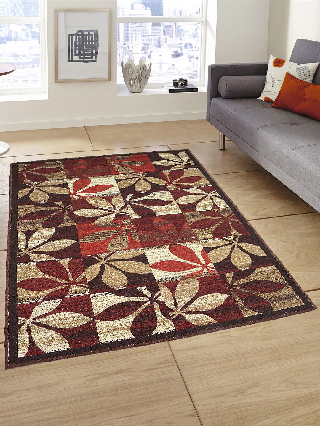 Status Maroon & Beige Printed Nylon Anti-Skid Carpet Price in India