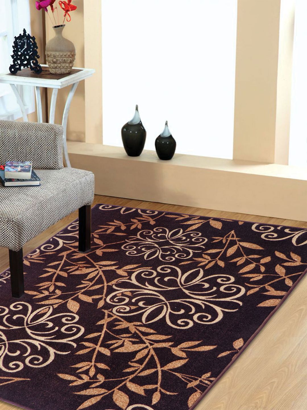 Status Brown & White Printed Nylon Anti-Skid Taba Carpet Price in India