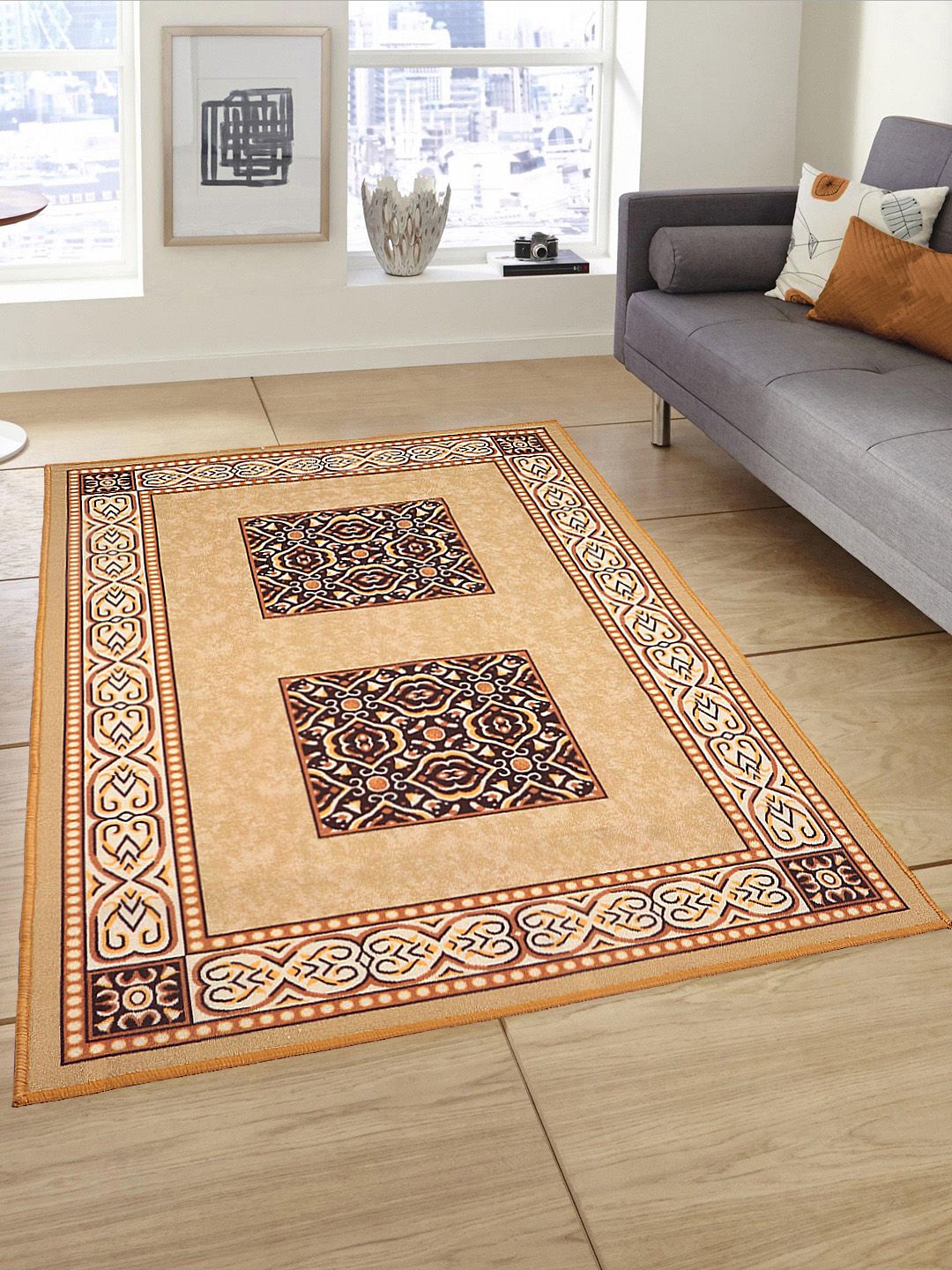 Status Beige & Brown Printed Nylon Anti-Skid Carpet Price in India