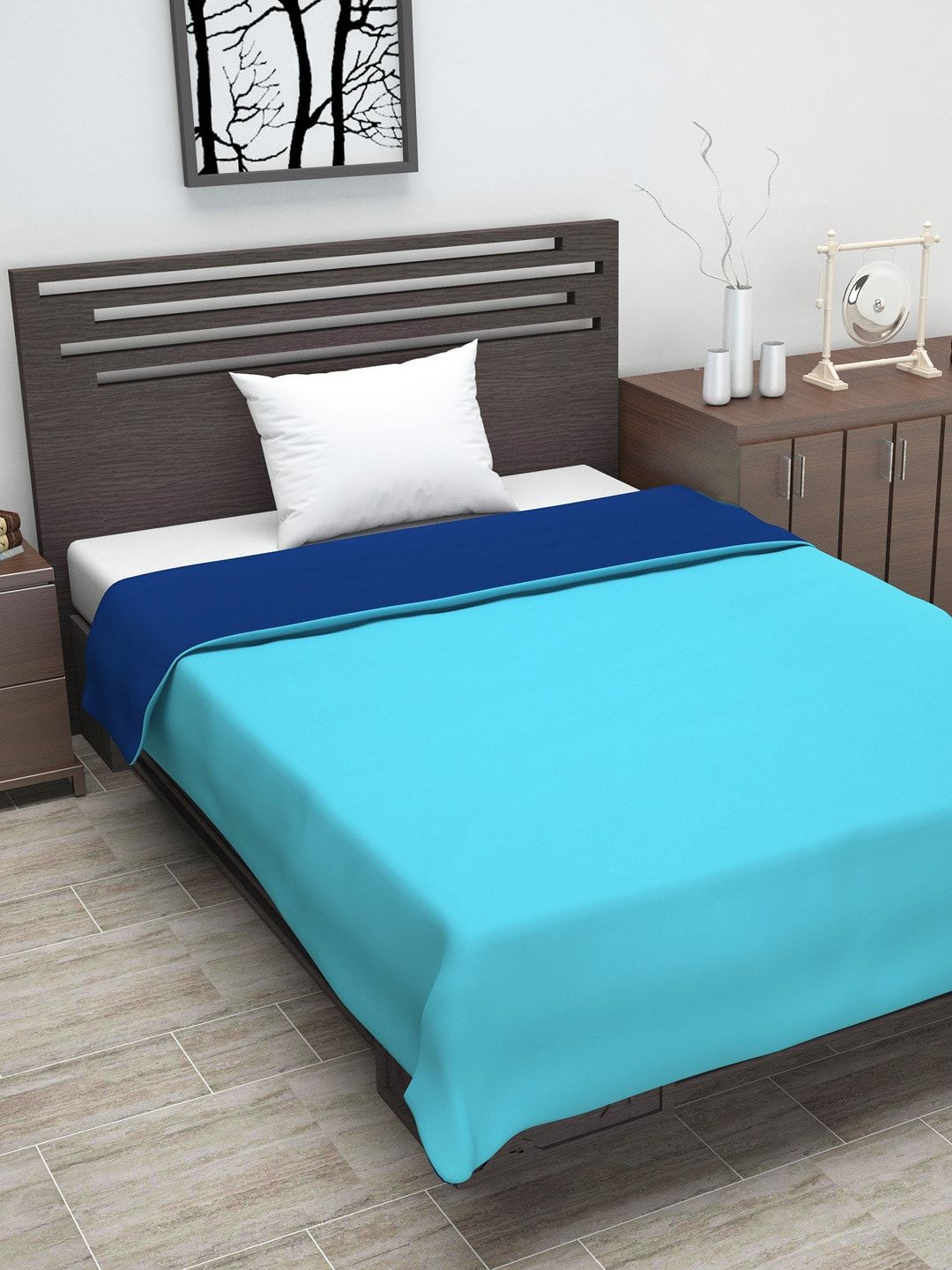 Divine Casa Blue & Navy Blue Solid AC Room 110 GSM Single Bed Dohar Price in India