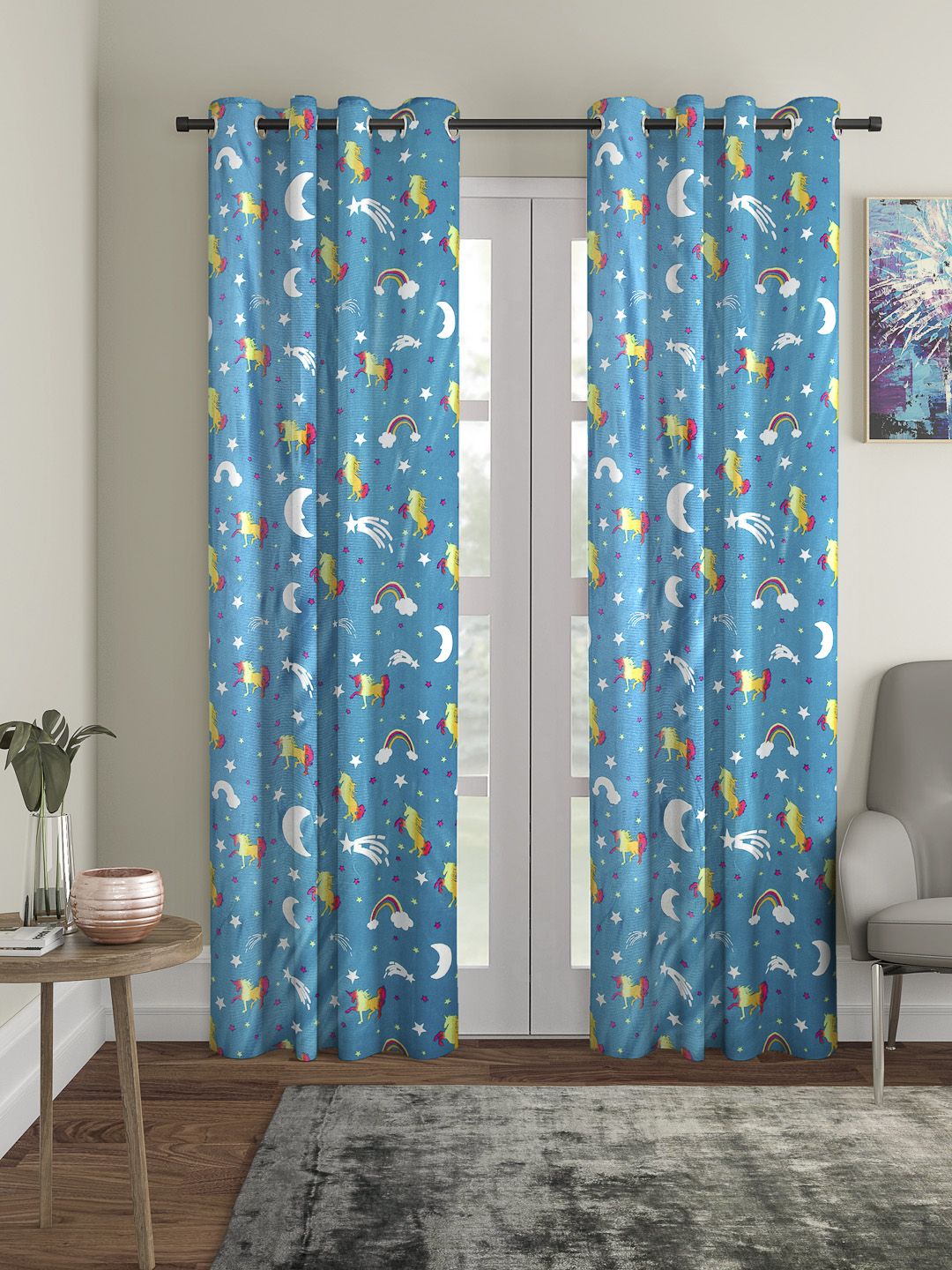 Cortina Turquoise Blue Set of 2 Black Out Door Curtains Price in India
