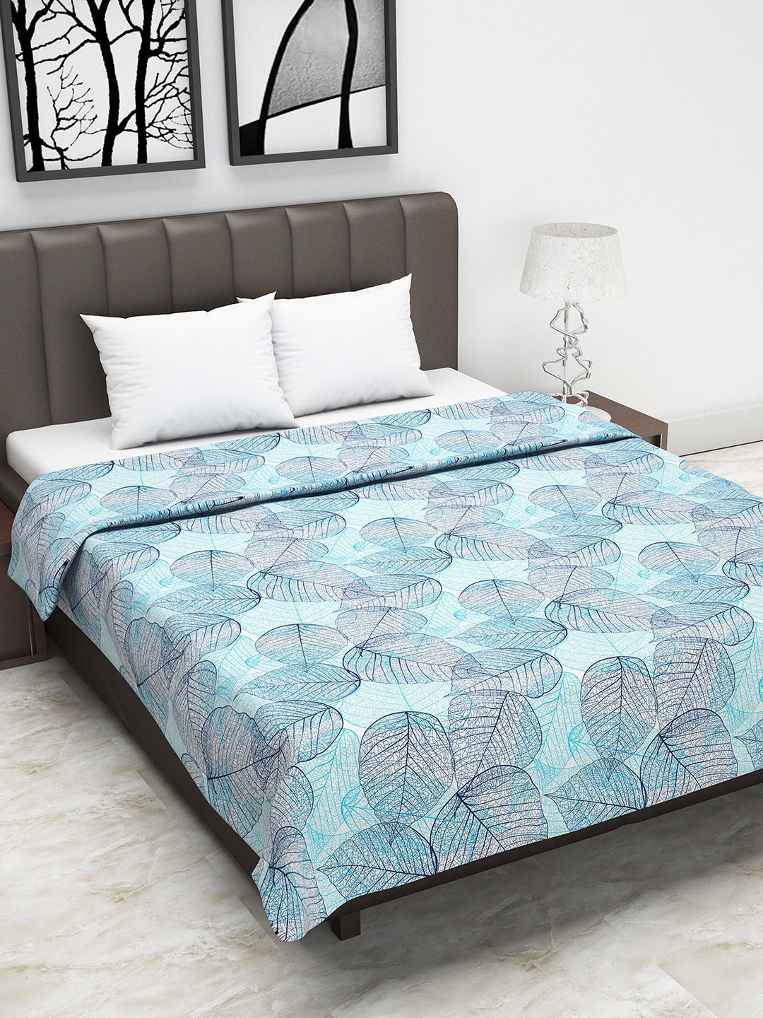 Divine Casa Blue Floral AC Room 110 GSM Double Bed Dohar Price in India