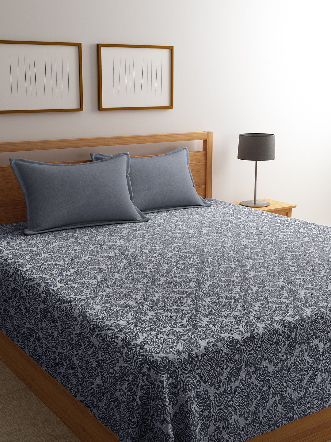 Saral Home Blue Printed 500 TC Bedsheet with 2 Pillow Covers Price in India