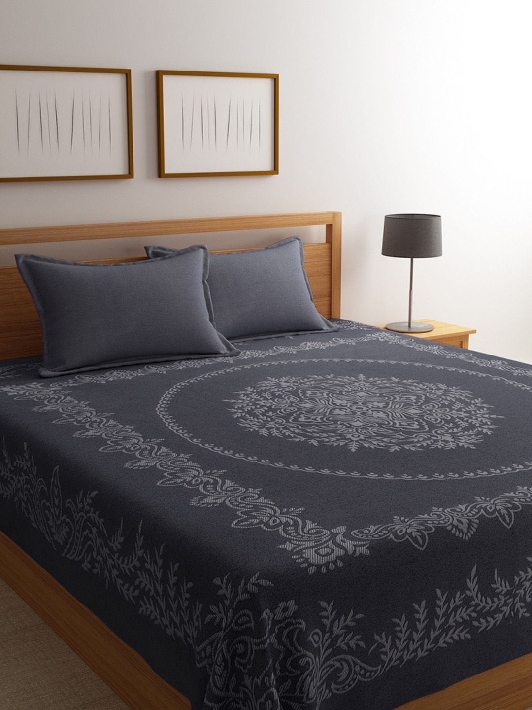 Saral Home Blue Ethnic Motifs Cotton 160 TC Queen Bedsheet with 2 Pillow Covers-100 x 90 inches
