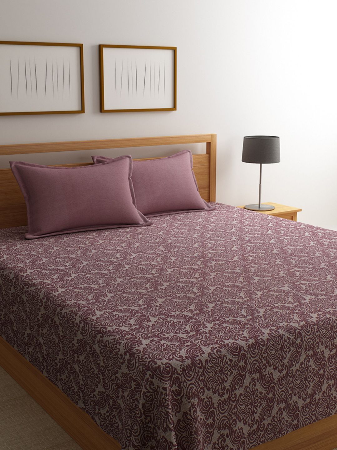 Saral Home Maroon Printed 500 TC Bedsheet with 2 Pillow Covers