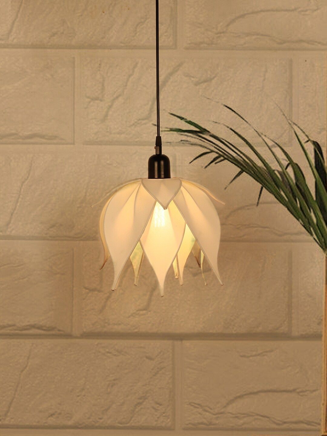 Fos Lighting Off-White & Black Solid Lotus Hanging Light Price in India