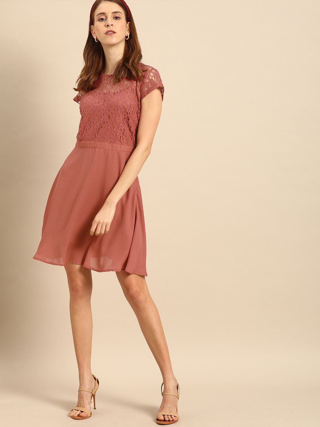 DressBerry Women Rose Floral Self-Design Fit and Flare Dress Price in India