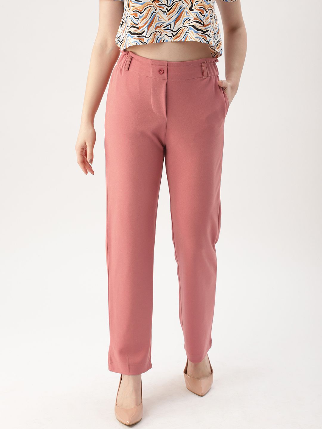 DressBerry Women Dusty Pink Mid-Rise Trousers Price in India