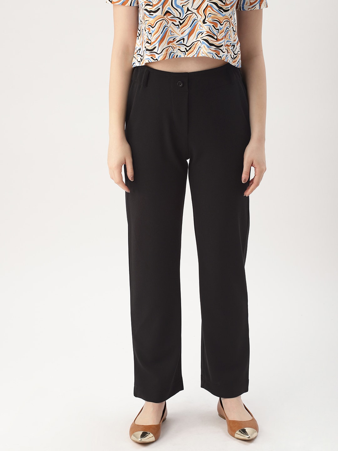 DressBerry Women Black Regular Mid-Rise Trousers Price in India