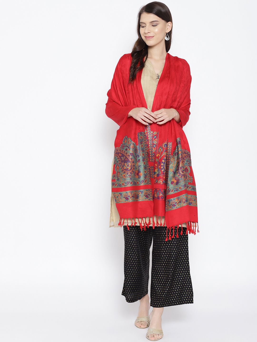 WEAVERS VILLA Women Red Woven Design Stole Price in India