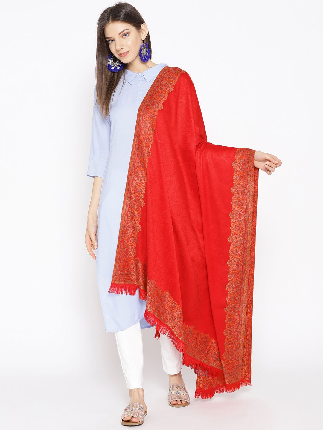 WEAVERS VILLA Women Red Paisley Patterned Shawl Price in India