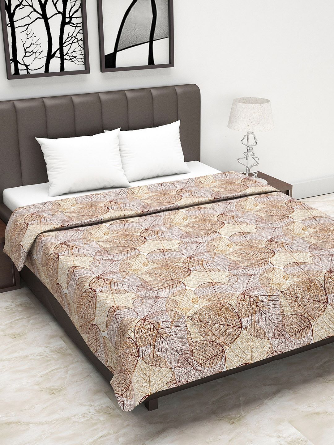 Divine Casa Brown Floral AC Room 110 GSM Double Bed Dohar Price in India