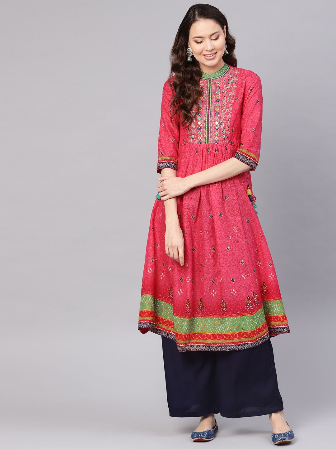 Biba Women Pink Printed A-Line Kurta