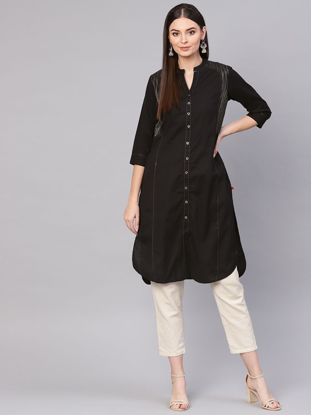 Biba Women Black Solid Straight Kurta