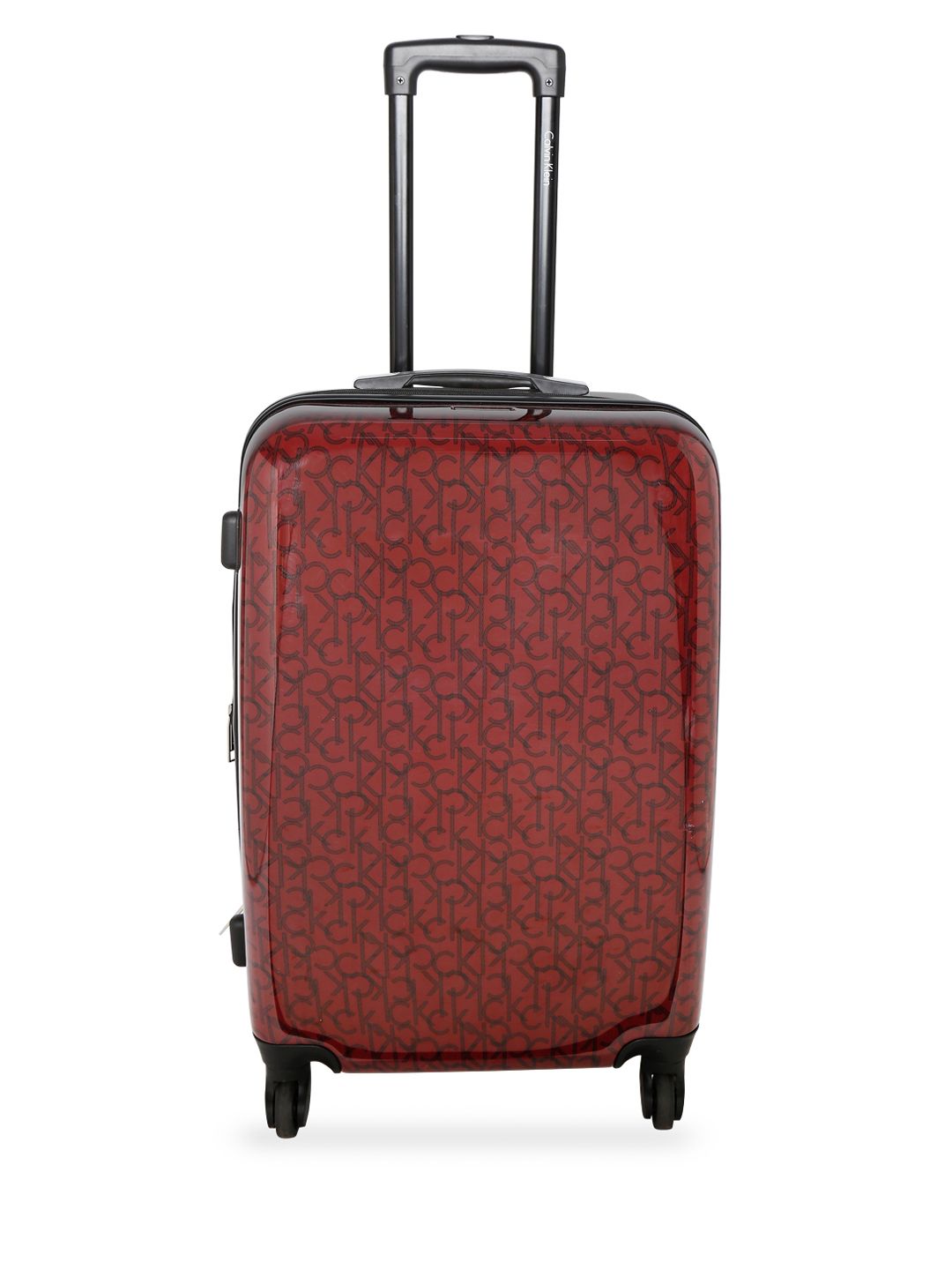 Calvin Klein Monogram Red Textured Hard-Sided Large Trolley Bag Price in India