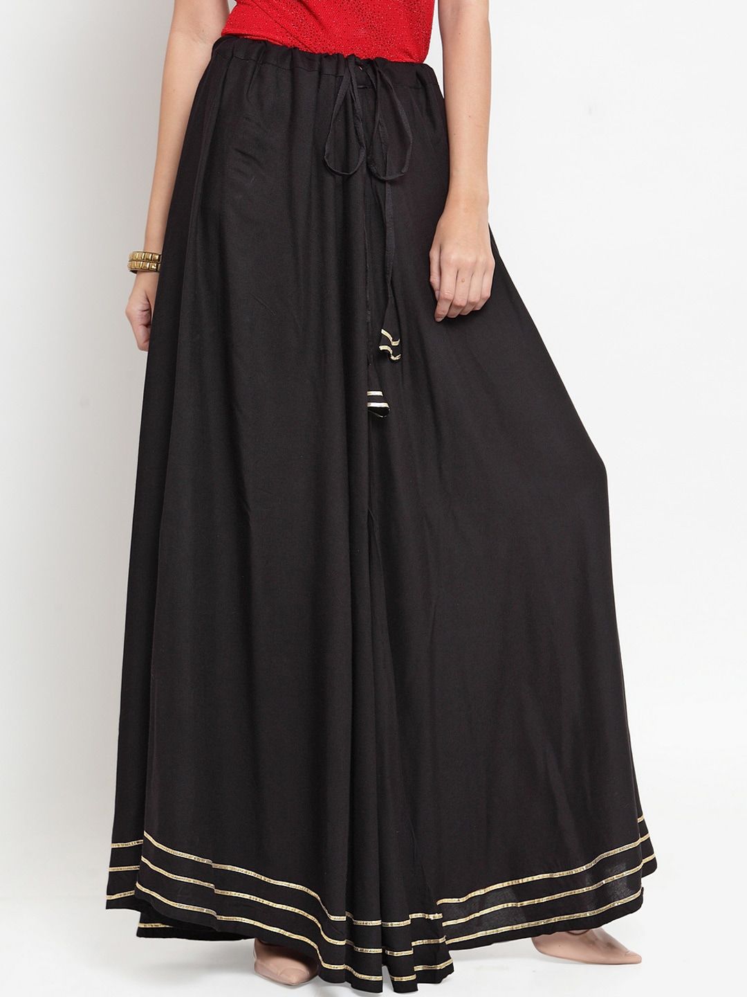 Clora Creation Women Black Solid Flared Maxi Skirt