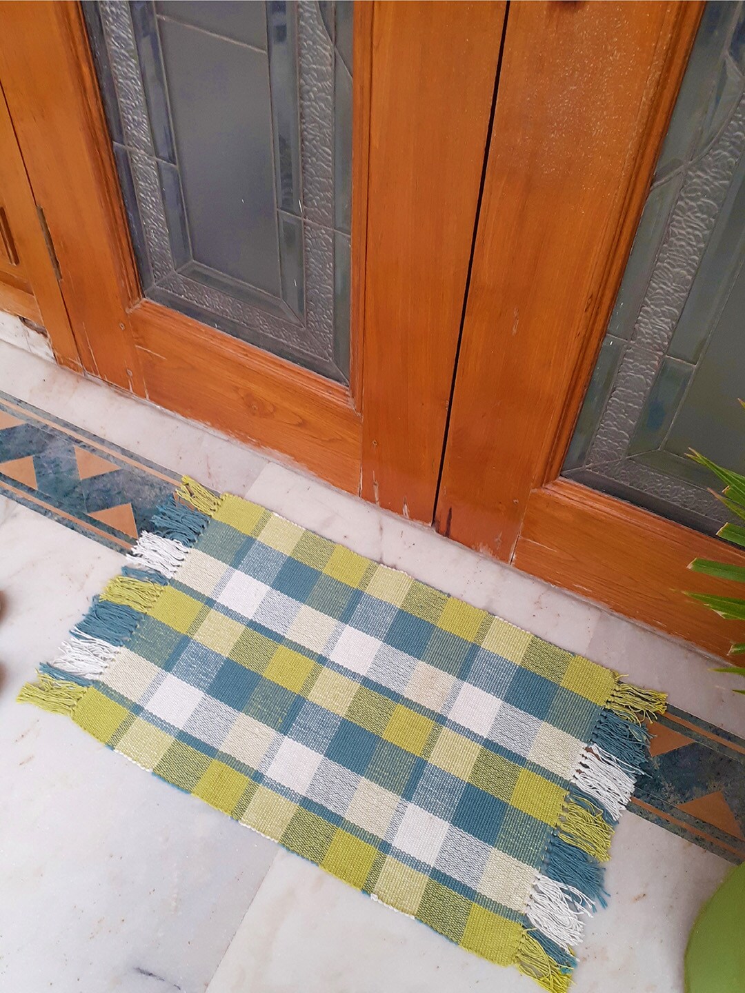 Avira Home Green & Blue Checked 1000 GSM Cotton Doormat Price in India