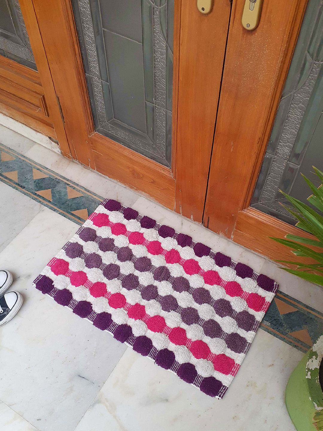 Avira Home Pink & White Pom Pom Handloom 1600 GSM Cotton Doormat Price in India