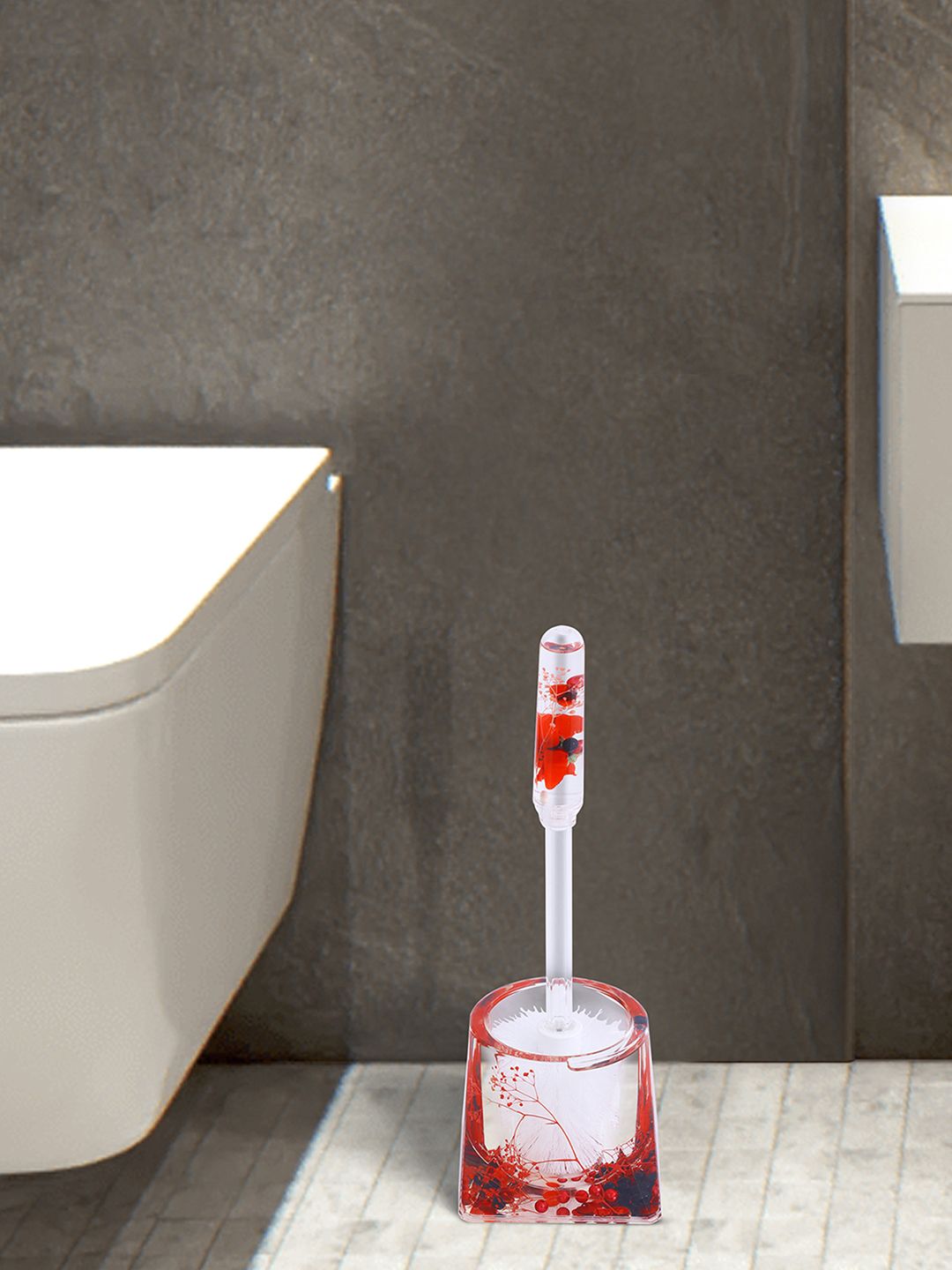OBSESSIONS Red & Transparent Glass Toilet Brush With Holder Price in India