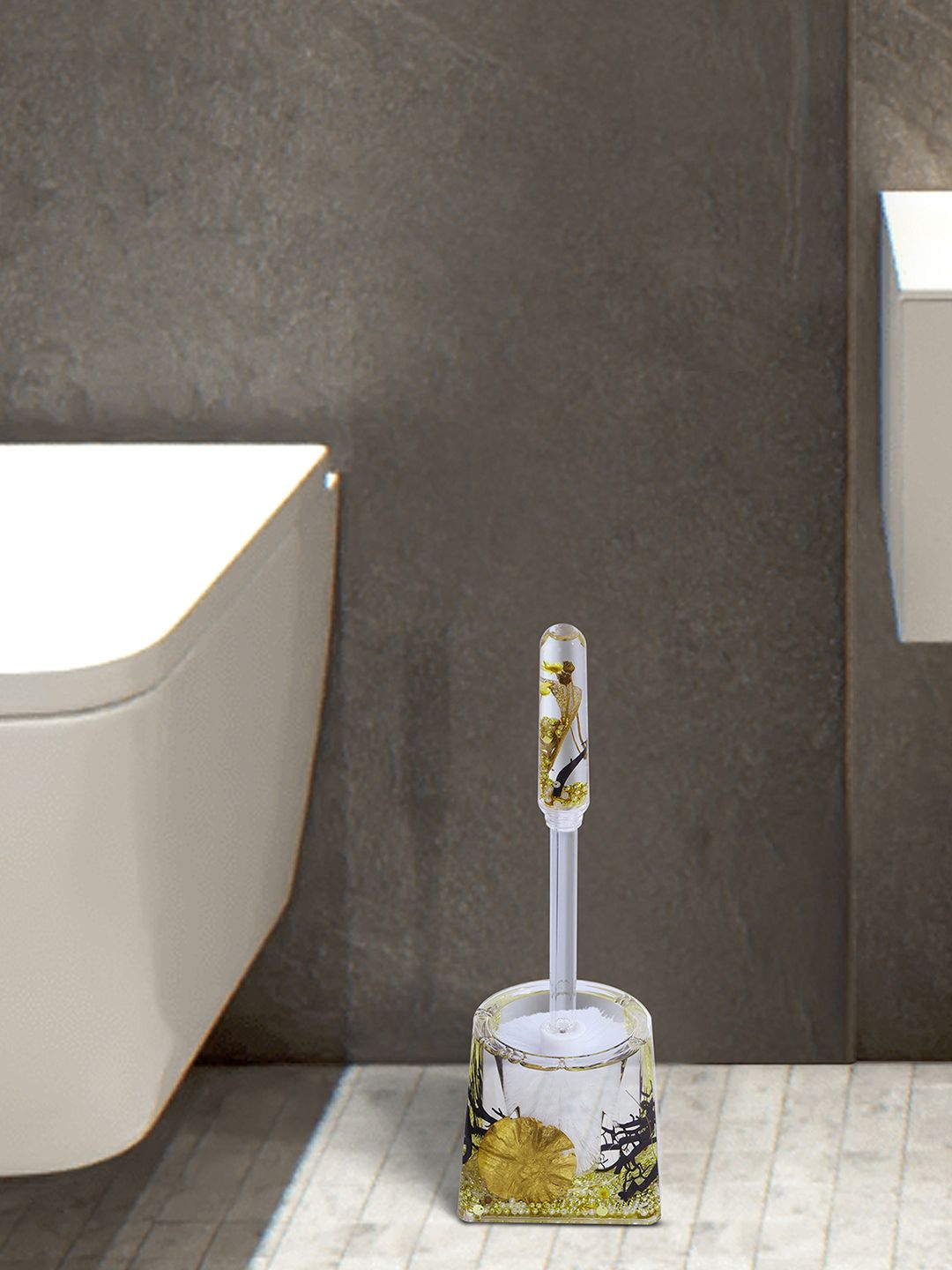 OBSESSIONS Gold-Toned & Transparent Acrylic Toilet Brush With Holder Price in India
