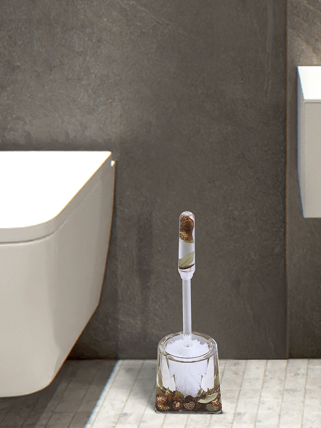 OBSESSIONS Brown & Transparent Glass Toilet Brush With Holder Price in India