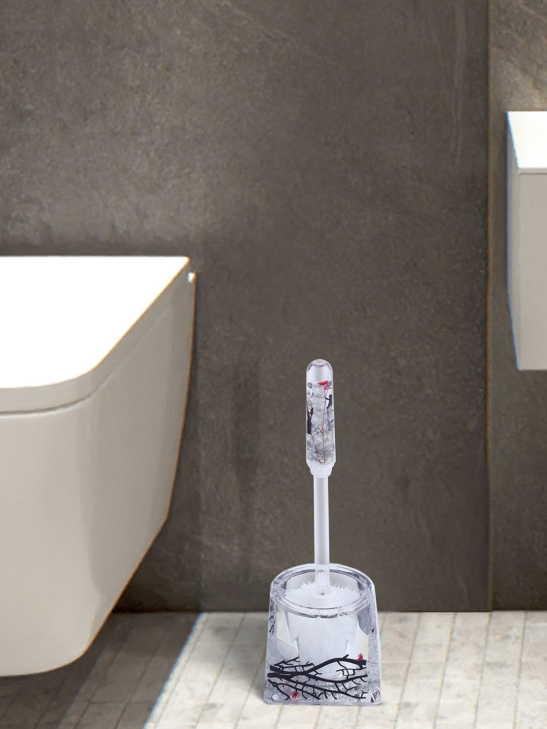 OBSESSIONS Silver-Toned & Transparent Acrylic Toilet Brush With Holder Price in India