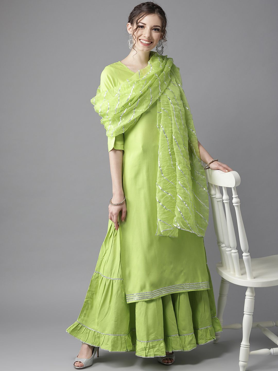 HERE&NOW Zesty Lime Green Gota Patti Kurta Set Price in India