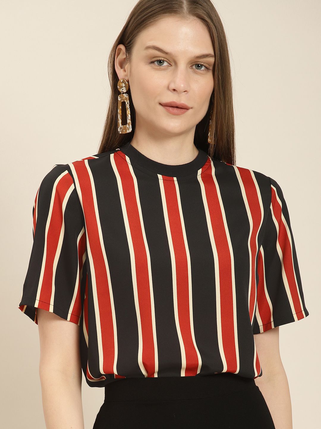 her by invictus Women Black & Rust Brown Striped Top