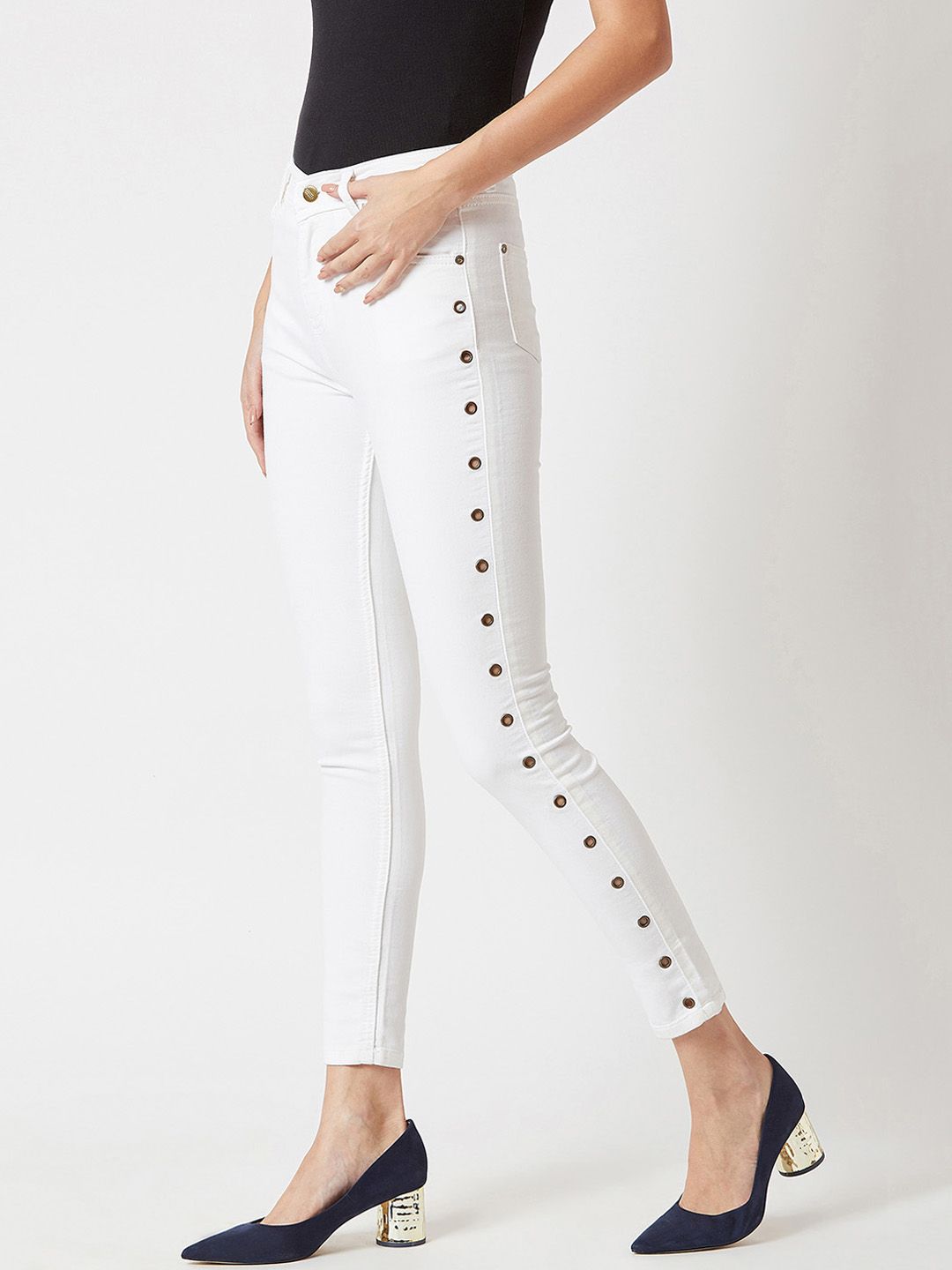 Miss Chase Women White Skinny Fit Mid-Rise Clean Look Jeans Price in India