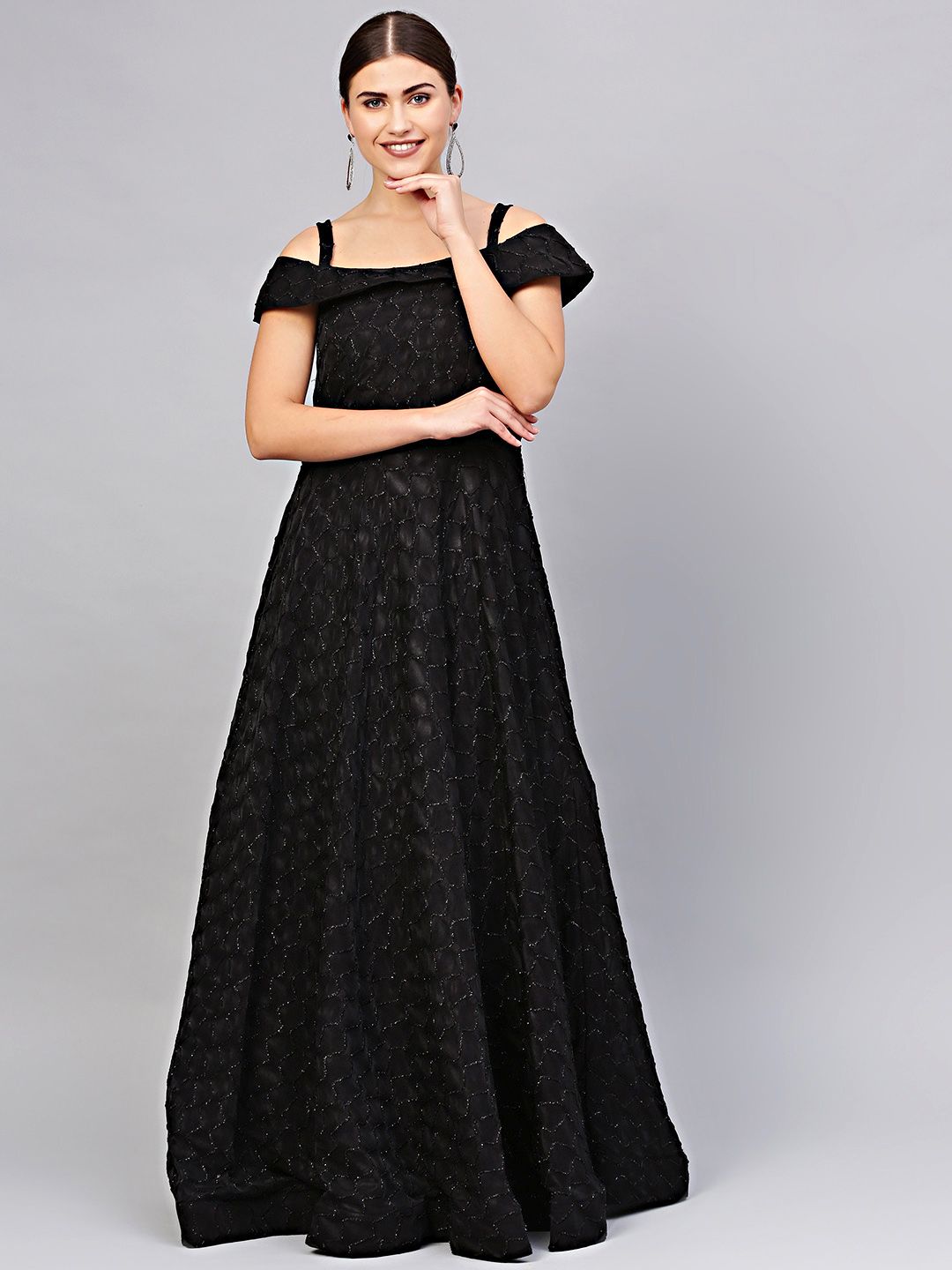 Chhabra 555 Women Black Made to Measure Self-Design Cocktail Gown Price in India
