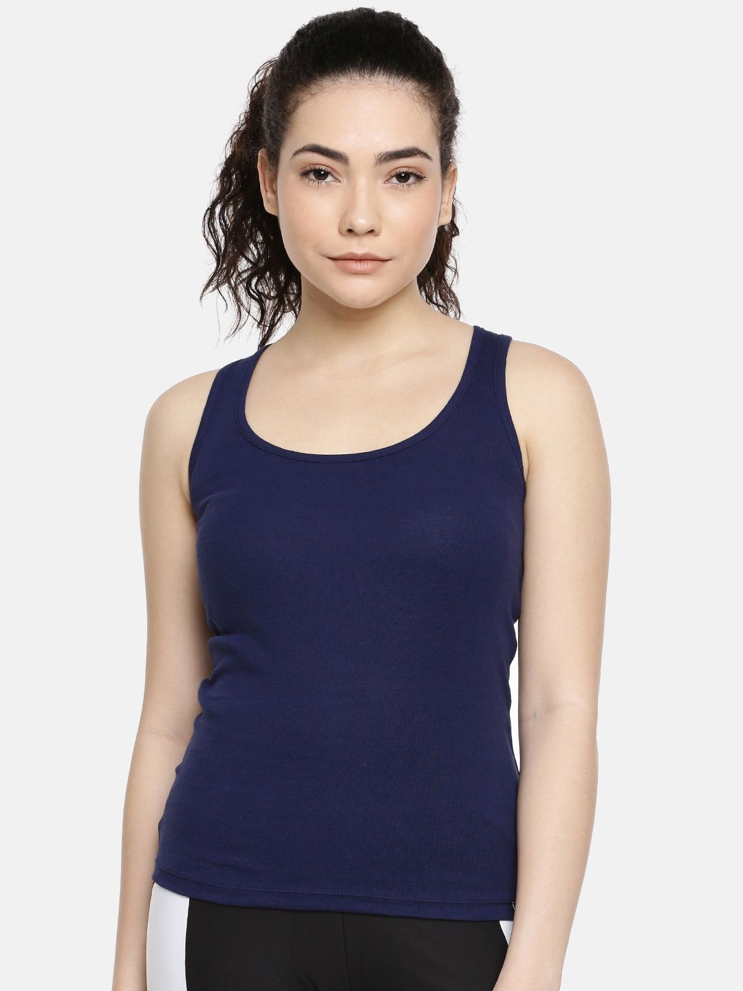 Jockey Women Navy Blue Solid Tank Top