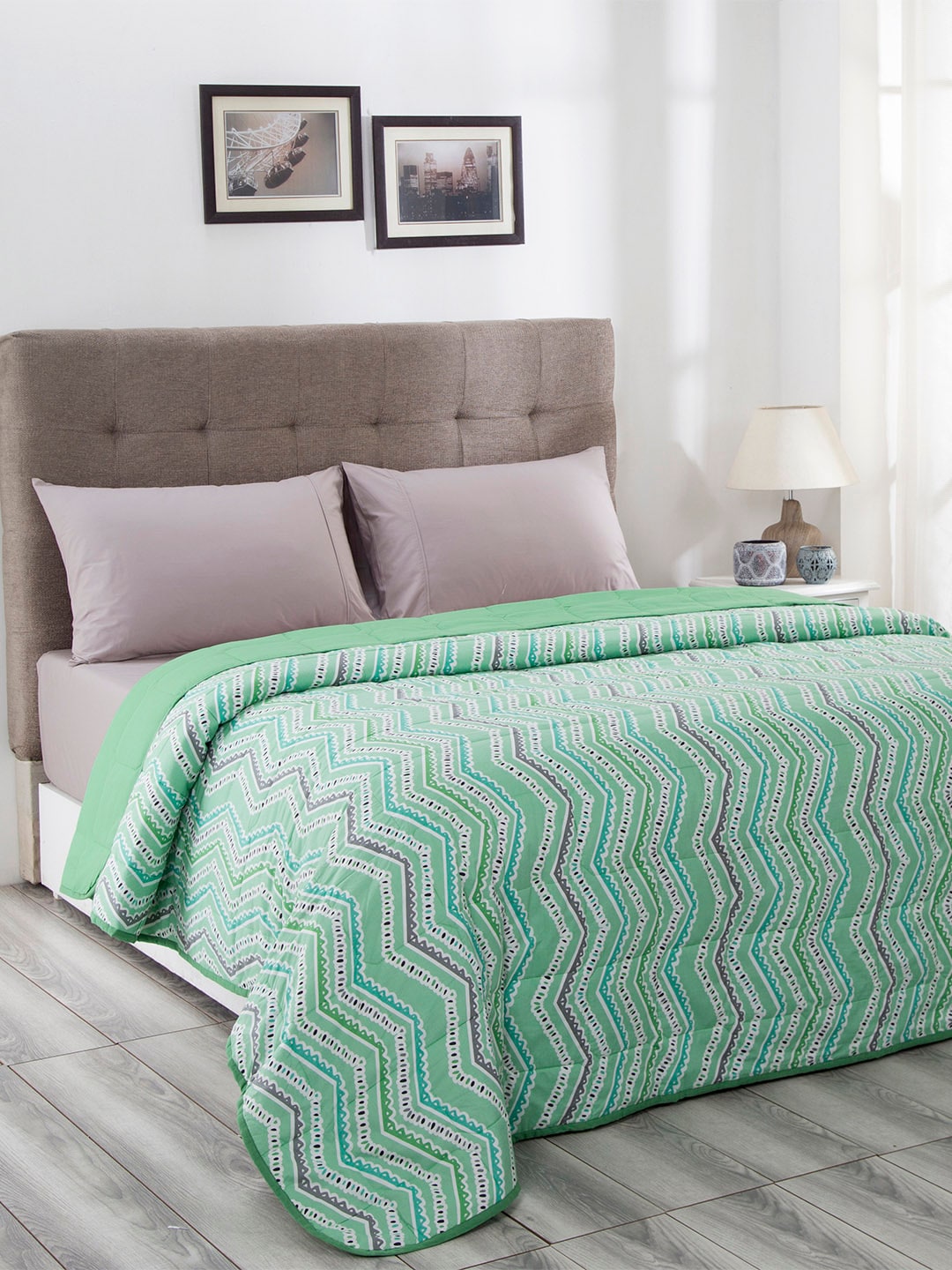 In-House by maspar Green Geometric Summer 100 GSM Cotton Reversible Double Comforter Price in India