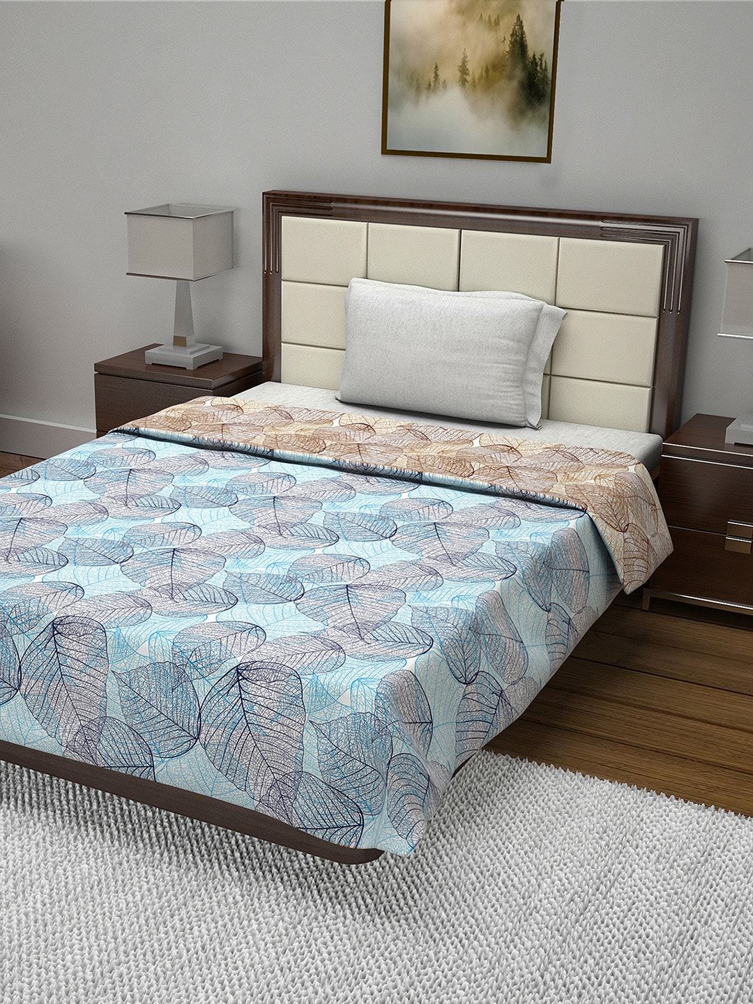 Divine Casa Blue & Brown Floral AC Room 110 GSM Reversible Single Bed Dohar Price in India