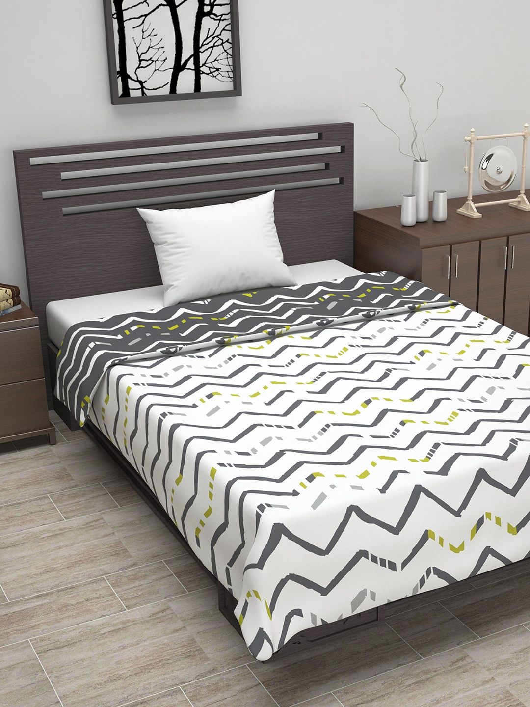 Divine Casa Grey Geometric AC Room 110 GSM Reversible Single Bed Dohar Price in India