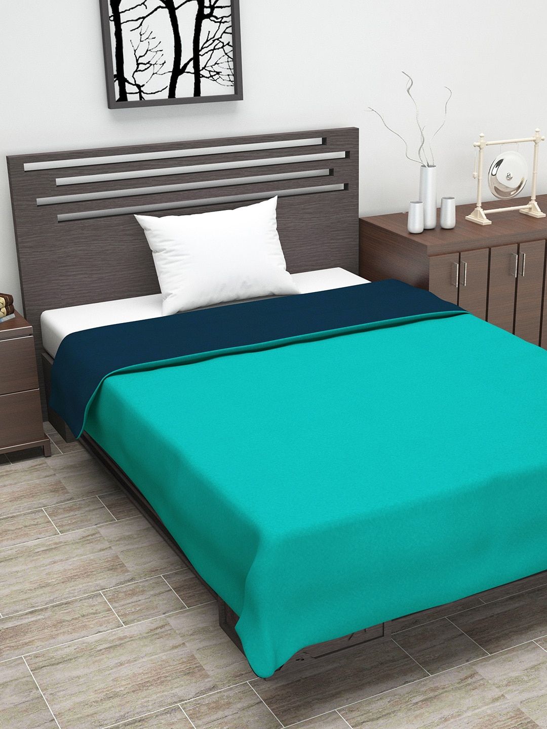 Divine Casa Turquoise Blue & Navy Blue Solid AC Room 110 GSM Reversible Single Bed Dohar Price in India