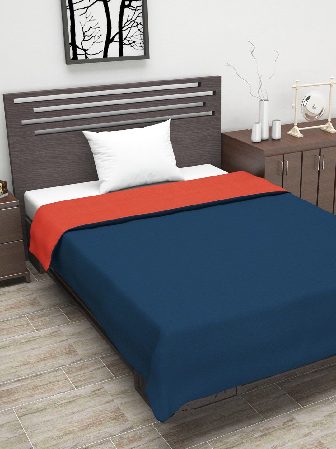 Divine Casa Coral Red & Navy Blue Solid AC Room 110 GSM Reversible Single Bed Dohar Price in India