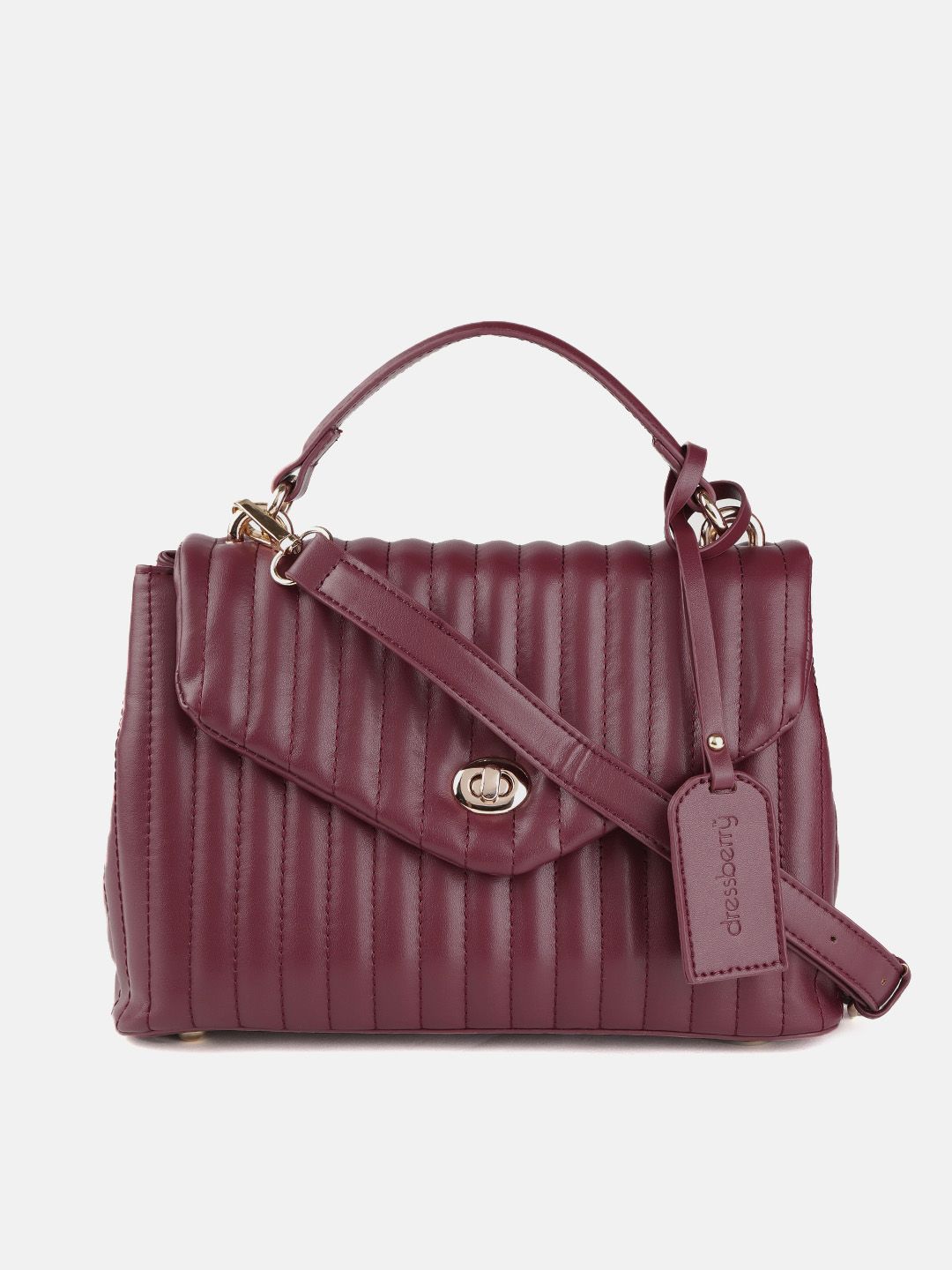 DressBerry Maroon Quilted Satchel Bag Price in India