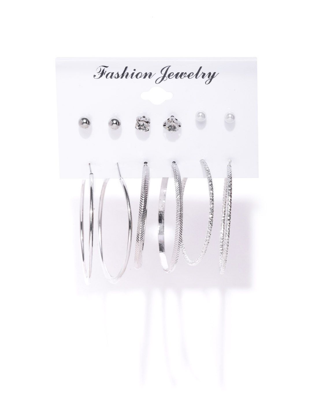 Jewels Galaxy Set of 6 Silver-Plated Earrings Price in India