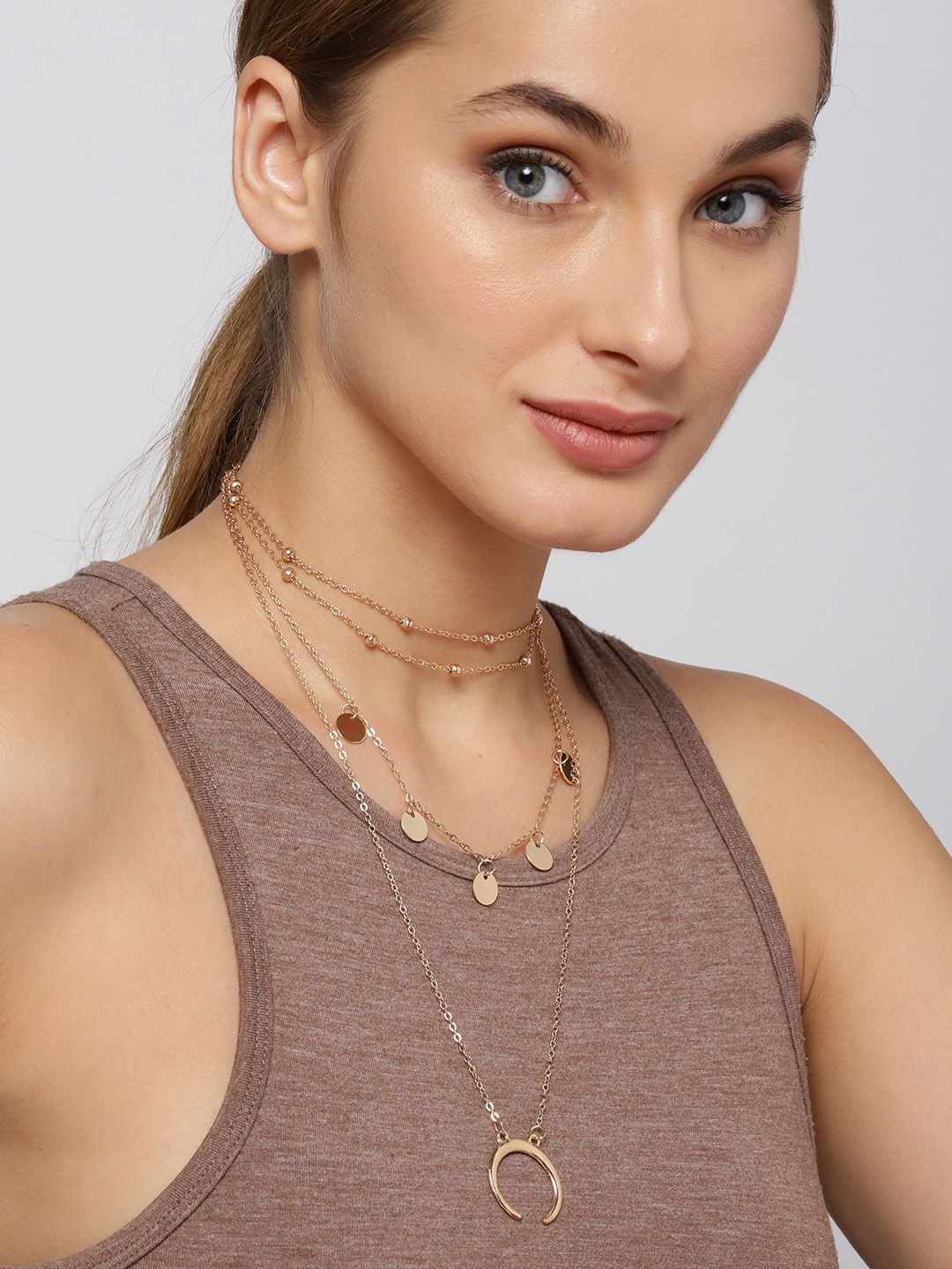 Jewels Galaxy Rose Gold-Plated Layered Necklace Price in India