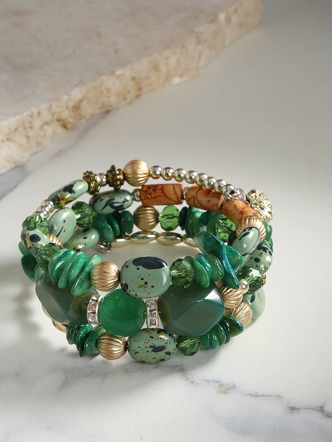 Jewels Galaxy Green Gold-Plated Beaded Wraparound Bracelet Price in India